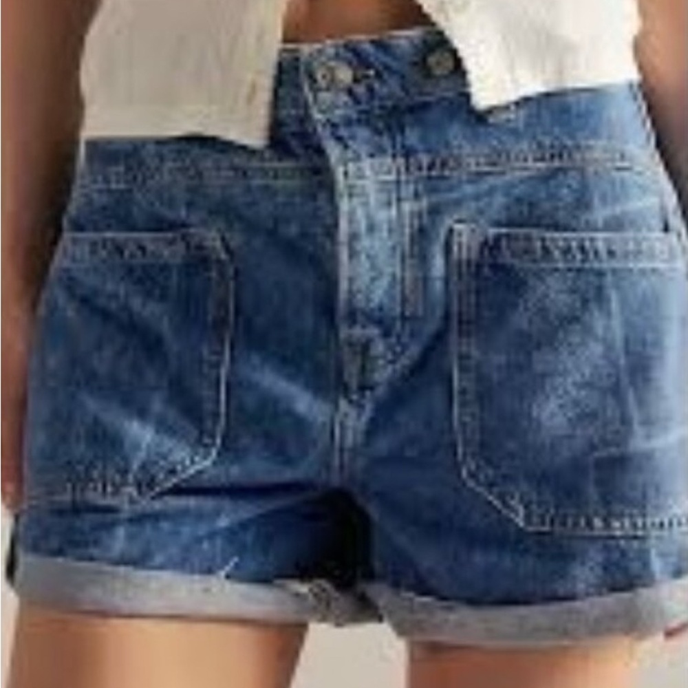 Free People Palmer Cuffed Denim Shorts Womens 27 Charming Boho Casual Relaxed
